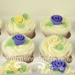 lilac and yellow rose cupcakes