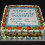 blue fresh fruit and cream cake